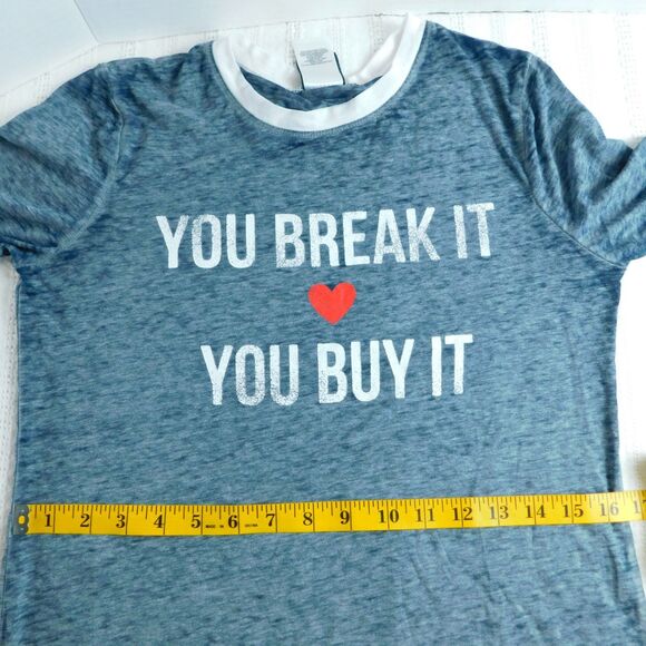 Modern Lux Women's Small Burnout L/S Knit Graphic Tee Blue-Gray Light Weight NWT - Picture 9 of 11